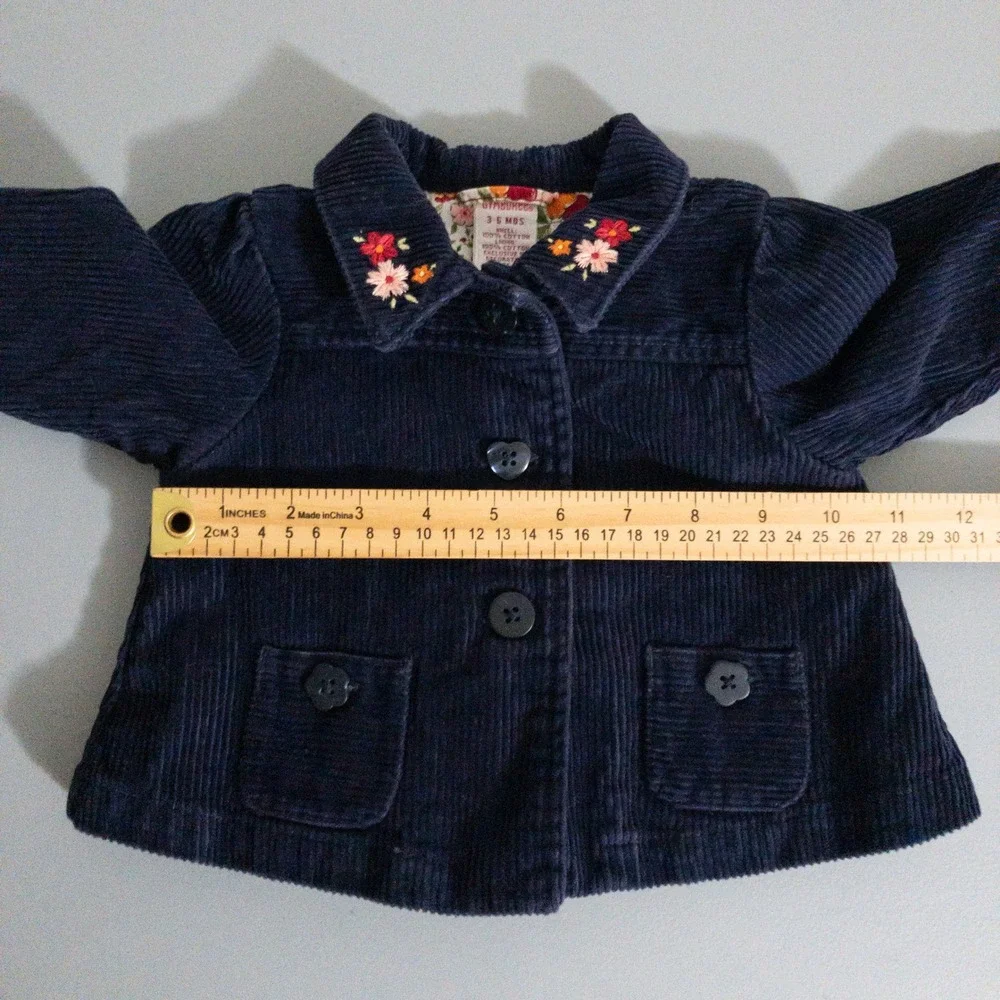 VTG Gymboree Blazer Infants 3-6M Blue 100 Cotton Embroidered Floral Corduroy Y2K